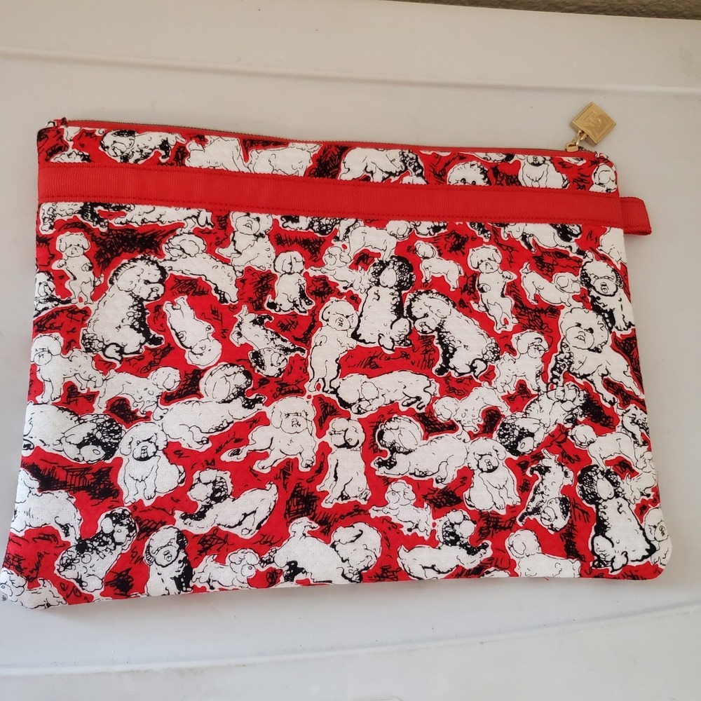 Carolina Herrera Target Neiman Marcus Poodle Print Pouch Red White Black Clutch